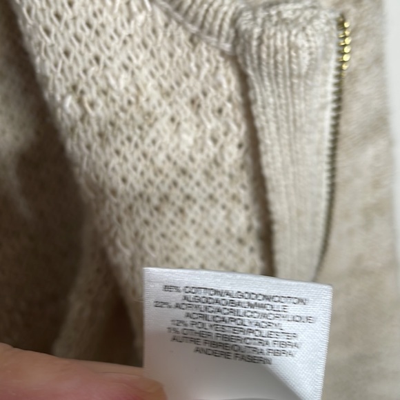 Jones New York Collection tweedy woven cardigan in natural beige, size large - Picture 8 of 10